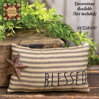 Blessed Homespun Ticking Stripe Pillow Hanging w/Rusty Star