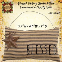 Blessed Homespun Ticking Stripe Pillow Hanging w/Rusty Star