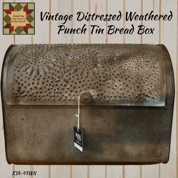 Vintage Distressed Weathered Punch Tin Bread Box