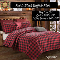 Buffalo Plaid Check Red & Black King or Queen 3 pc Bedding Set