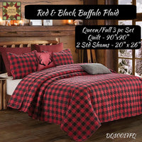 Buffalo Plaid Check Red & Black King or Queen 3 pc Bedding Set