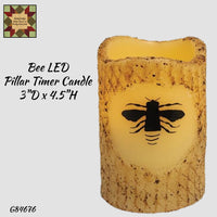 Bee Burnt Ivory LED Pillar Timer Candle 4.5"H
