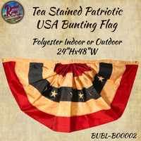 Tea Stained Patriotic USA Bunting Flag  - 48" x 24" Outdoor Use