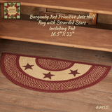 Burgundy Red Primitive Jute Oval or Half Rug with Stencil Stars