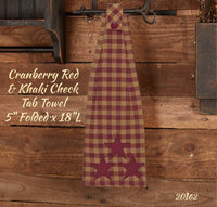 Cranberry Red & Khaki Check with Stars Hot Pad, Star Trivet, Towel
