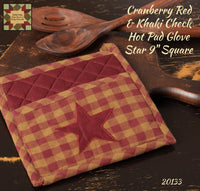 Cranberry Red & Khaki Check with Stars Hot Pad, Star Trivet, Towel