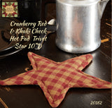 Cranberry Red & Khaki Check with Stars Hot Pad, Star Trivet, Towel