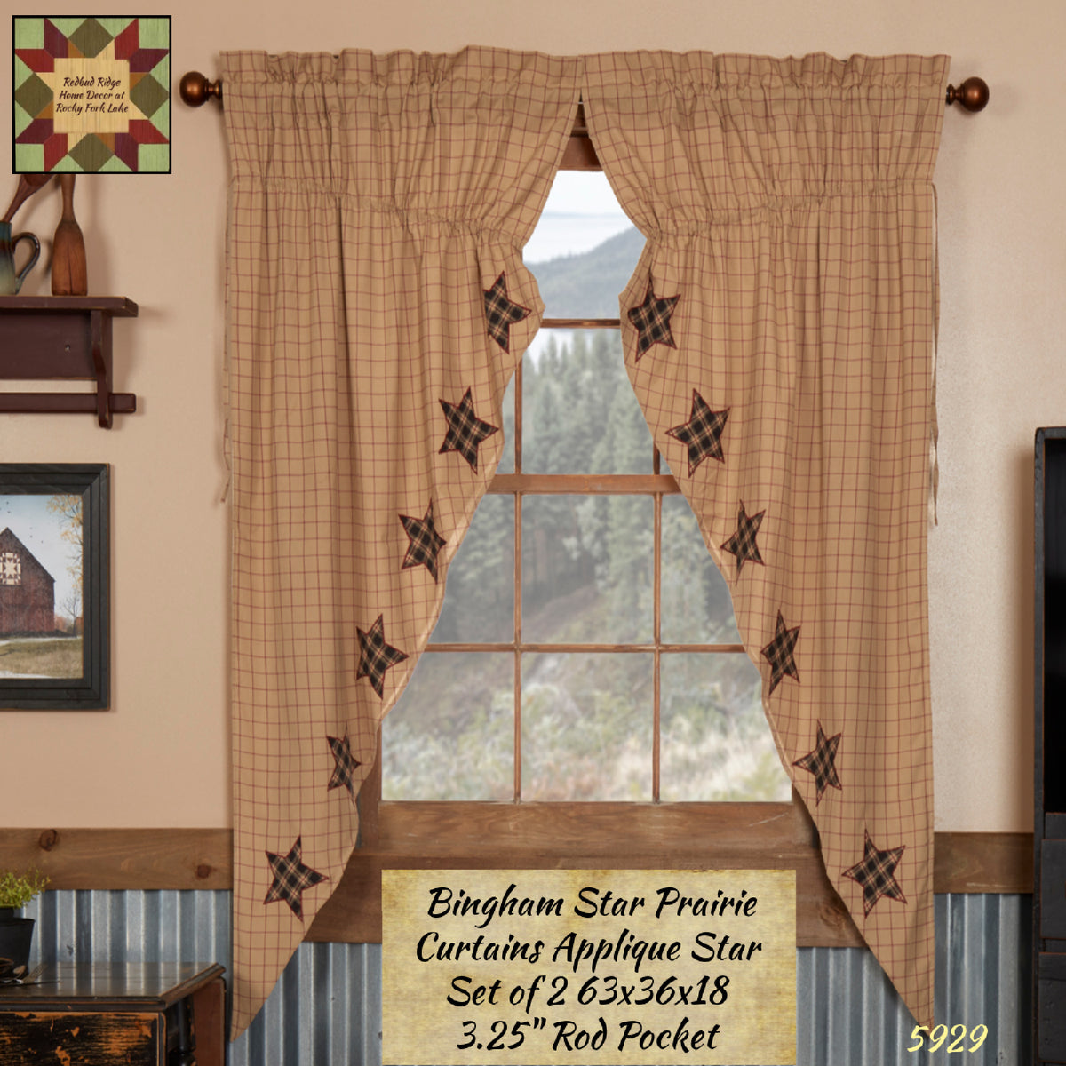 Bingham Applique Star Prairie Curtains 63 L Redbud Ridge Home Decor