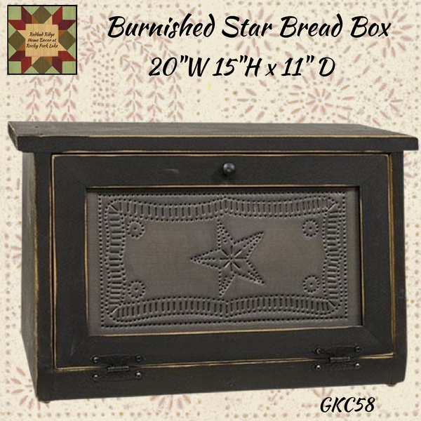 Wood Black Bread Box with Burnished Punch Tin Star