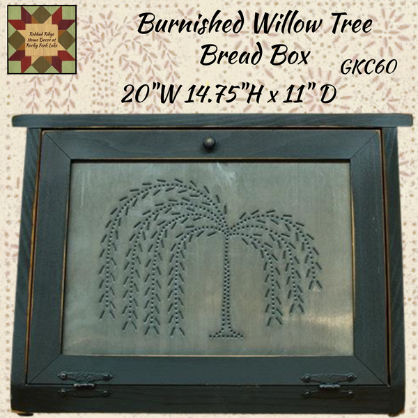 Wood Black Bread Box with Punch Tin Willow  Preorder