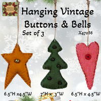Buttons & Bells Vintage Hanging Ornaments Set o 3