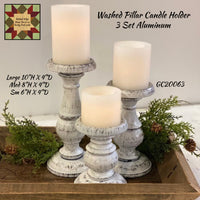 White Washed Pillar Candle Holders 3 Set