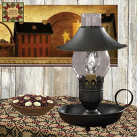Chamberstick Electric Black or Red Lamp with Shade, including Glass Chimney