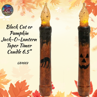 Fall Black Cat or Pumpkin Jack-O-Lantern LED Taper Timer Candle 6.5"H