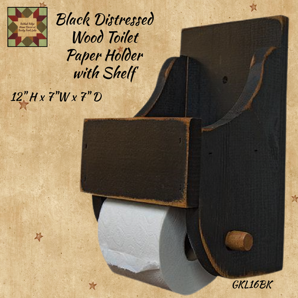 Black Wood Toilet Paper Holder with Shelf