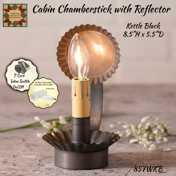 Cabin Chamberstick Accent Light with Reflector in Kettle Black, Including Bulb