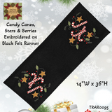 Candy Cane Black Embroidered Runner 14"Hx36"L