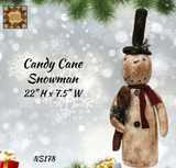Candy Cane Primitive Snowman 22"H