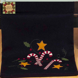 Candy Cane Black Embroidered Runner 14"Hx36"L