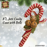 Christmas Jute Candy Cane with Bells 8"L