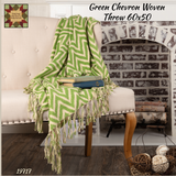 Green Chevron Basket Pattern Woven Throw 60"x50" SALE