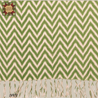 Green Chevron Basket Pattern Woven Throw 60"x50" SALE