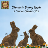 Chocolate Carved Resin Bunnies Easter Spring Decor 8", 4.75" & 3.25"