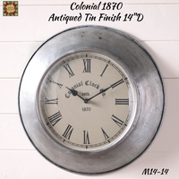 Colonial 1870 Antiqued Polished Tin Finish Wall Clock