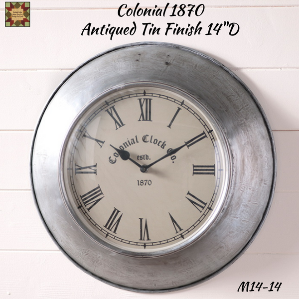 Colonial 1870 Antiqued Polished Tin Finish Wall Clock