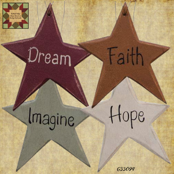 Hanging Stars 4/Set Colorful Faith, Dream, Imagine & Hope Wood