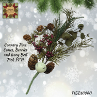 Country Pine Cones, Berries and Ivory Bell Pick 14"H