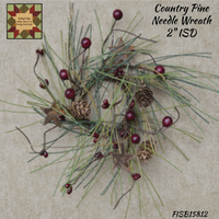 Wreath Country Pine Needle Long Needle, Berries & Rusty Stars 2" or 4" ISD