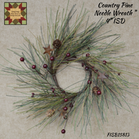 Wreath Country Pine Needle Long Needle, Berries & Rusty Stars 2" or 4" ISD