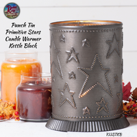Punch Tin Primitive Stars Candle Jar Warmer Kettle Black