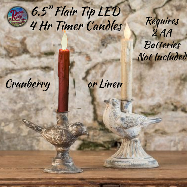 6.5" Flair Tip Wax 4 Hr Timer LED Candle Cranberry or Linen