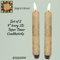 Ivory 7" Taper Candlesticks 6 hr Timer Set of 2