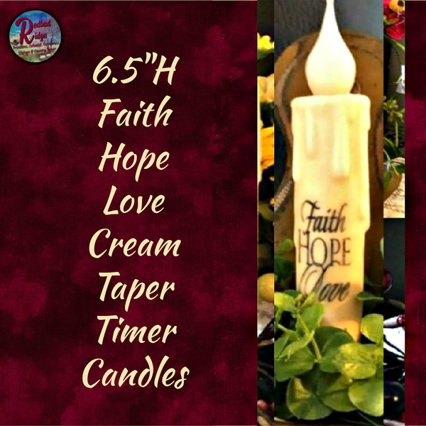 Candle Taper Timer Faith Hope Love Cream 6.5"