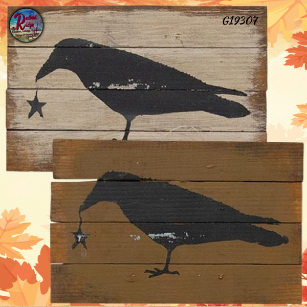 Crow Distressed Hanging Lath Sign Ivory or Mustard