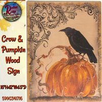 Fall Crow & Pumpkin Wood Sign 16"H