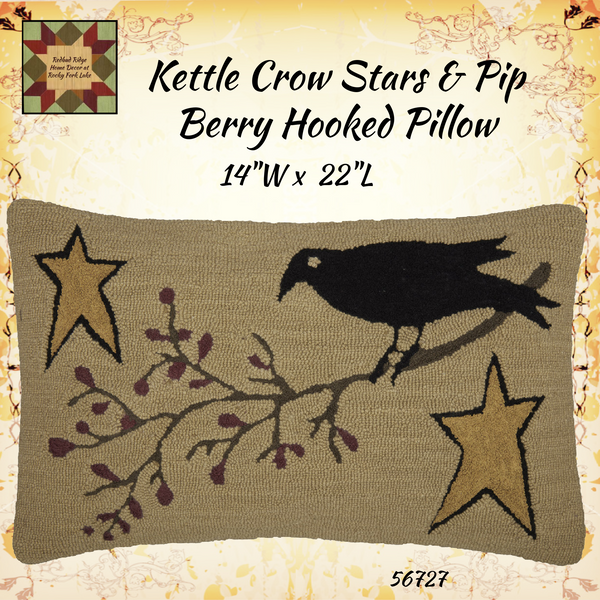 Kettle Grove CROW, STARS & PIP BERRY HOOKED PILLOW