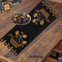 Crow Black In A Basket Embroidered Table Runner