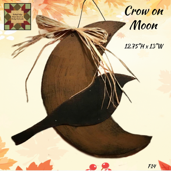 Crow on Moon Hanging Wood 12.75"H