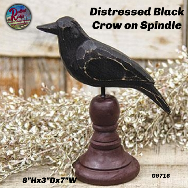 Crow Distressed on Spindle 8"H