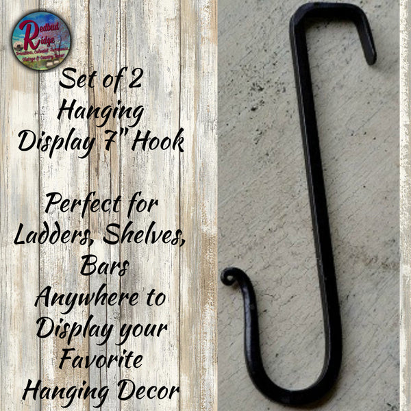 Hanging 7" S Hook Flat on Top for Cupboards, Ladders or Anywhere Set of 2