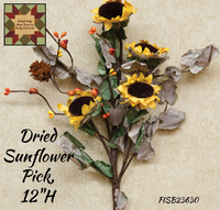 Dried Sunflower Pick, 12"H