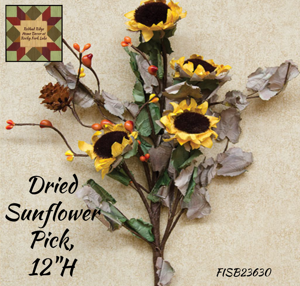 Dried Sunflower Pick, 12"H