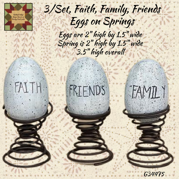 Faith, Family, Friends Eggs on Springs, Set of 3