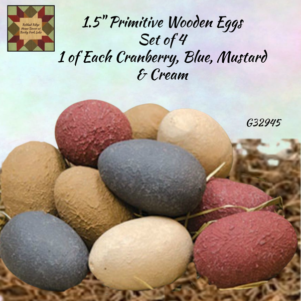 Primitive Wood Eggs Set of 4, 1.5"