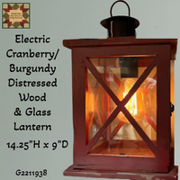 Cranberry/Burgundy Wood & Glass Electric Lantern, 14.25"H