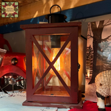 Cranberry/Burgundy Wood & Glass Electric Lantern, 14.25"H